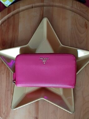 Prada Pink Saffiano Zip Wallet